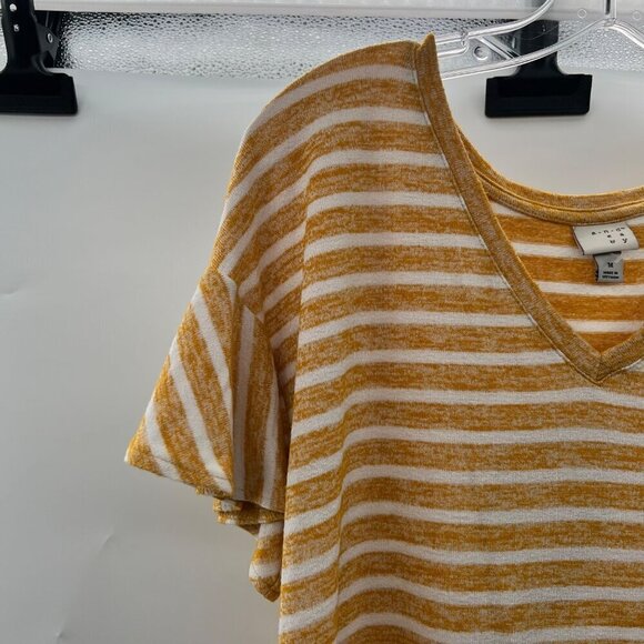 A New Day Women's Short Sleeve V-Neck Striped Top Yellow/White Size Medium - Picture 3 of 9